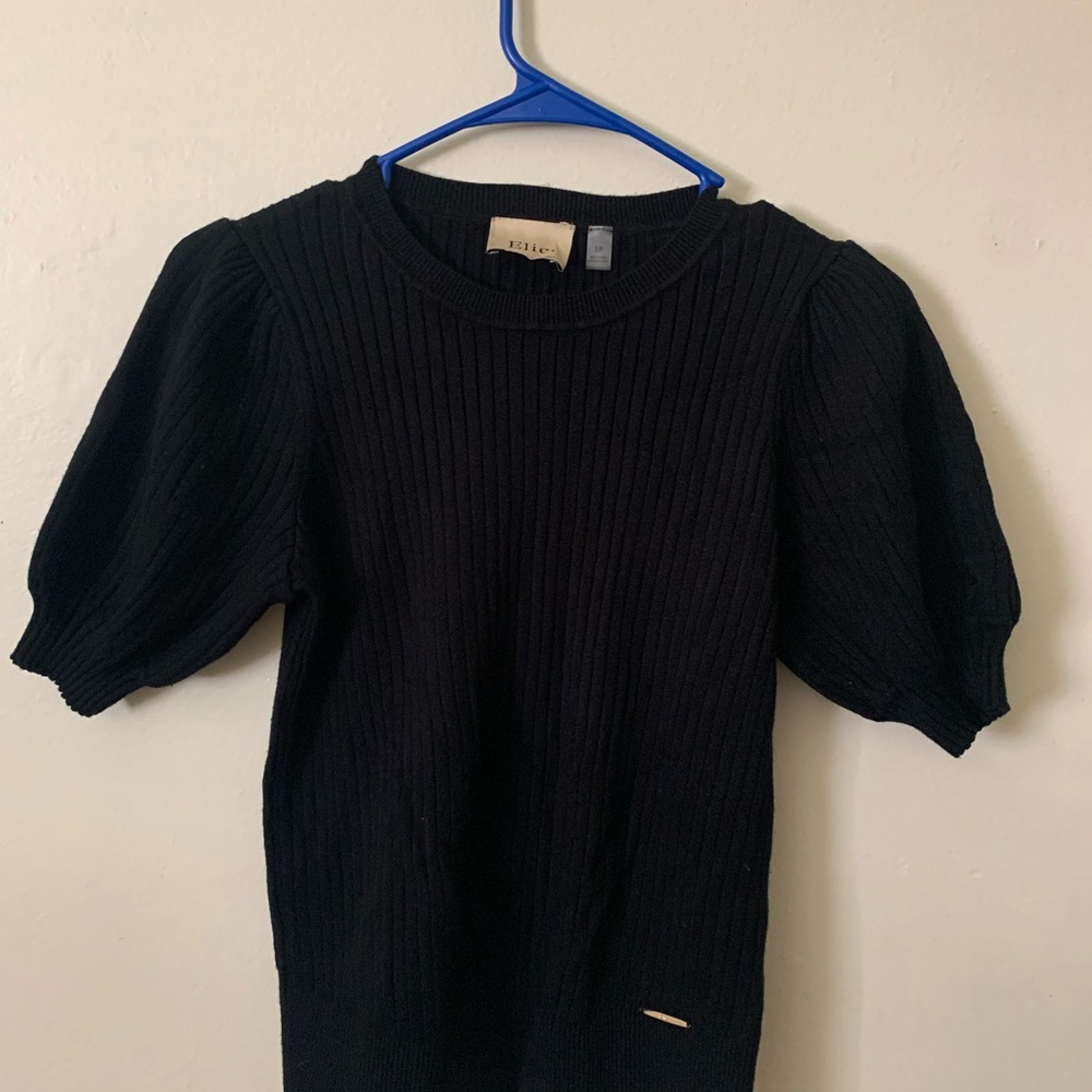 Elie Tahari Black Ribbed Knit Top